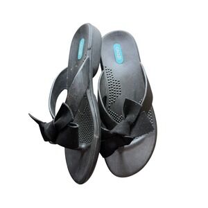 Oka-B Womens Black Bow Thong Sandals Ergonomic Flip Flops Size ML 8 9 USA Made